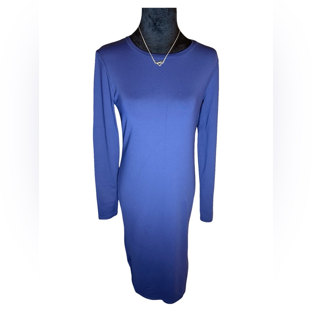 Leith Long Sleeve Midi Bodycon Dress in Navy Blue - Size M, Excellent Condition